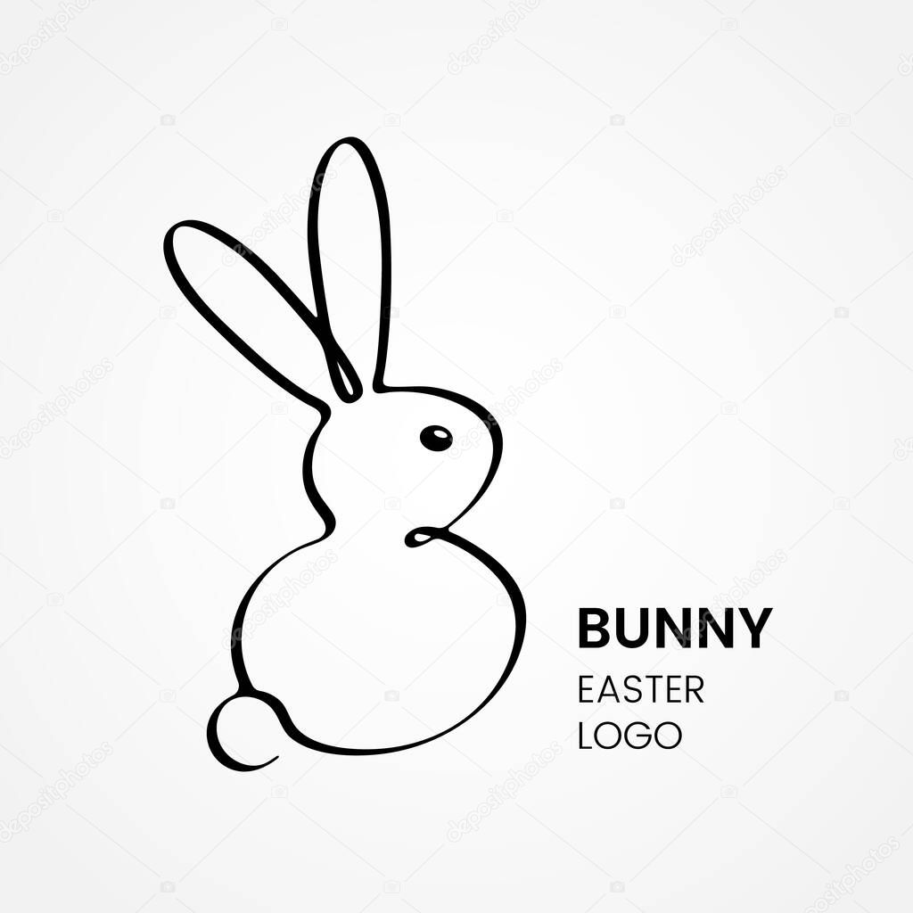 Sketch of a fluffy Easter bunny in a linear style. logo or emblem for easter business. flat vector illustration