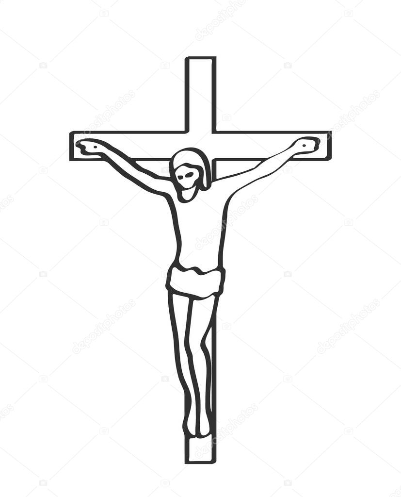 crucifixion of Jesus Christ on the cross of Calvary. Stylized modern illustration