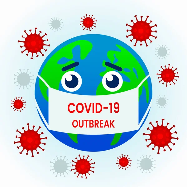 De aardbol heeft een medisch masker gemaakt van otmicroben en bacteriën van het Covid-19 virus.. — Stockvector