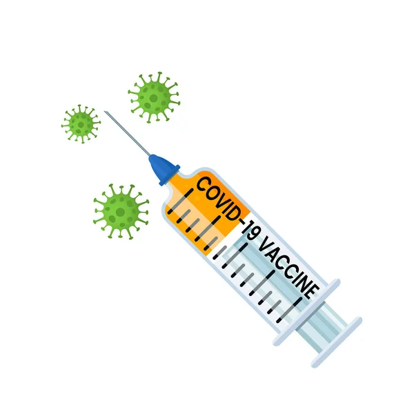 Vaccin tegen het Chinese virus Covid -19. Spuit met geneesmiddel voor een uitbraak van het coronavirus. — Stockvector