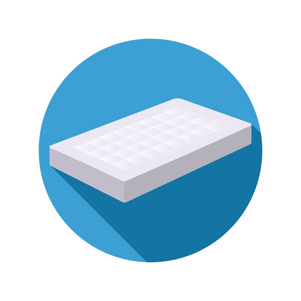 icon of orthopedic mattress in a round button with long shadow