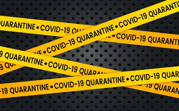 带有黄色细菌危险标志和检疫字样的图形化横幅 Coronavirus大流行病的概念和Covid 19的爆发 矢量说明 — 图库矢量图片