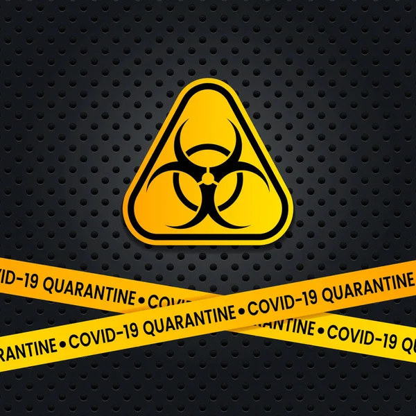 带有黄色细菌危险标志和检疫字样的图形化横幅 Coronavirus大流行病的概念和Covid 19的爆发 矢量说明 — 图库矢量图片