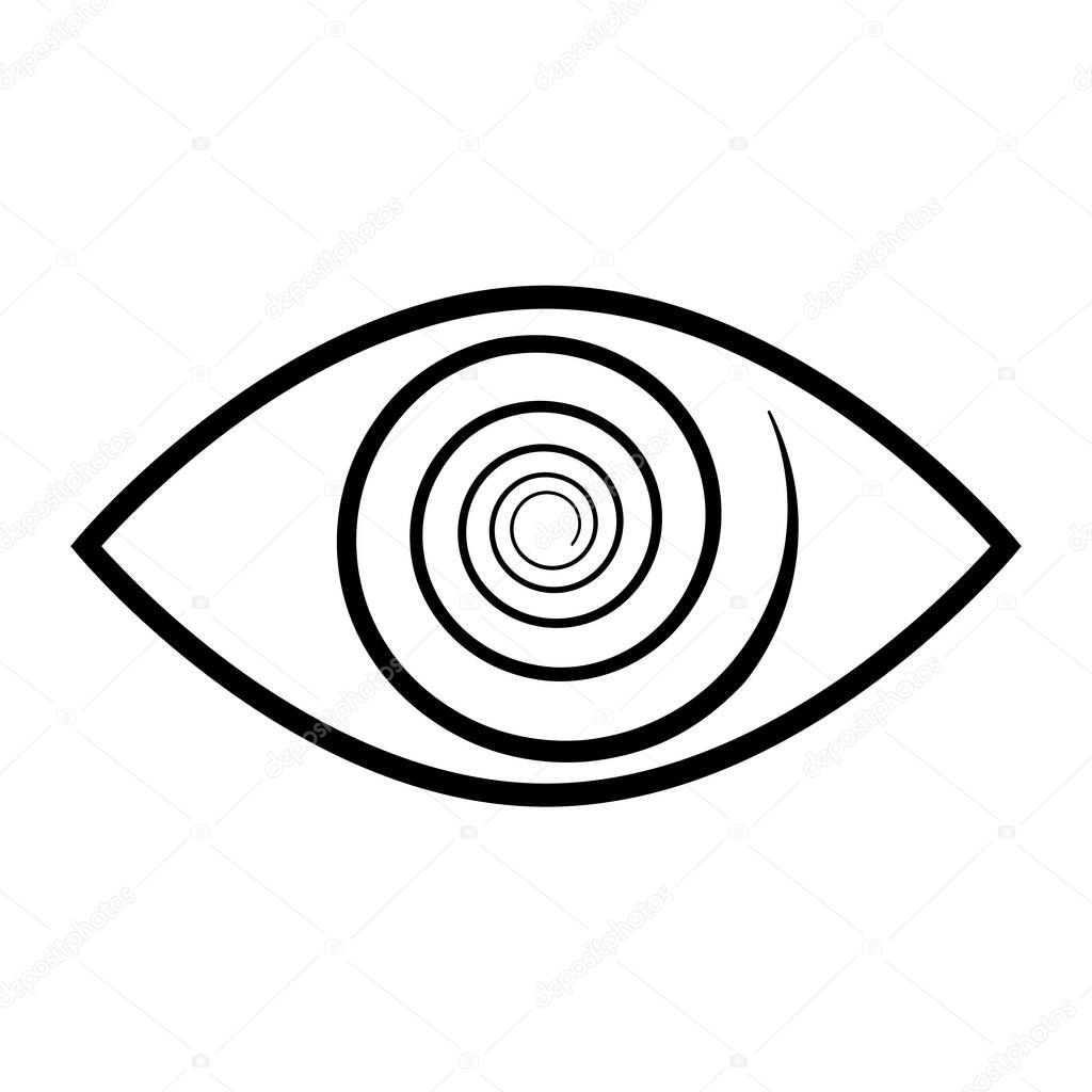 Stylistic human eye spiral. The concept of esotericism and the third eye in many religions. logo. flat vector illustration isolated on white background