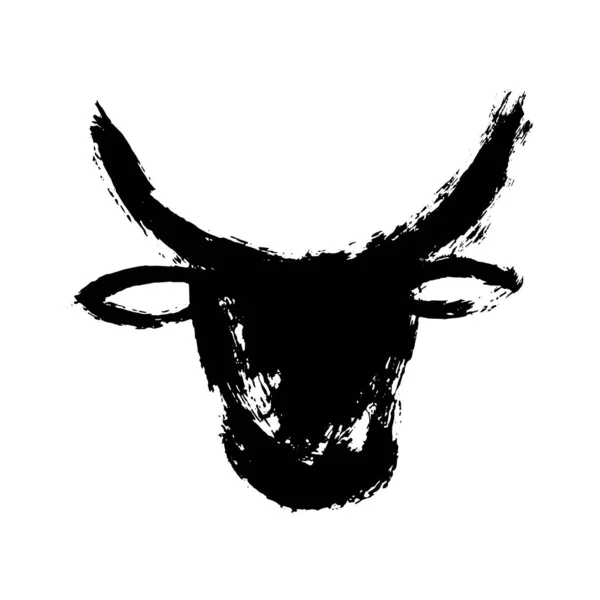 Abstrato rosto de boi desenhado à mão por escova e tinta. 2021 é o ano do touro de acordo com o calendário lunar chinês . — Vetor de Stock