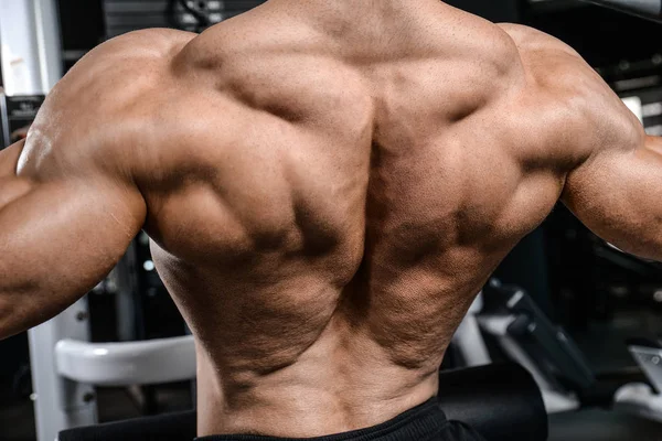 Beau pouvoir athlétique homme alimentation entraînement pompage vers le haut du muscle du dos — Photo
