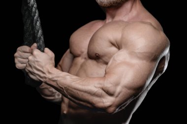 Brutal caucasian handsome fitness men on diet training triceps g clipart