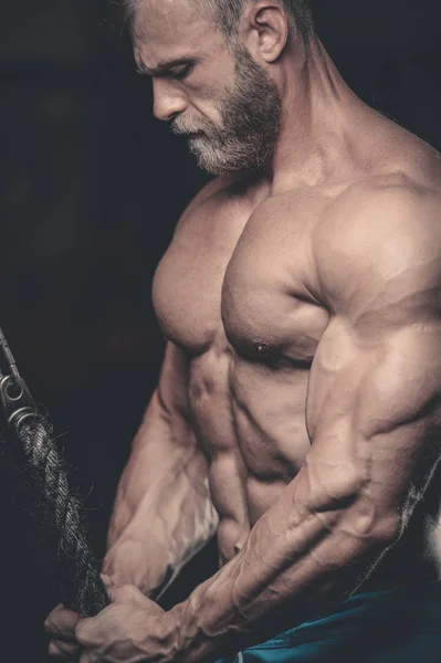 Brutaali valkoihoinen komea kunto miehet ruokavalio koulutus triceps g — kuvapankkivalokuva