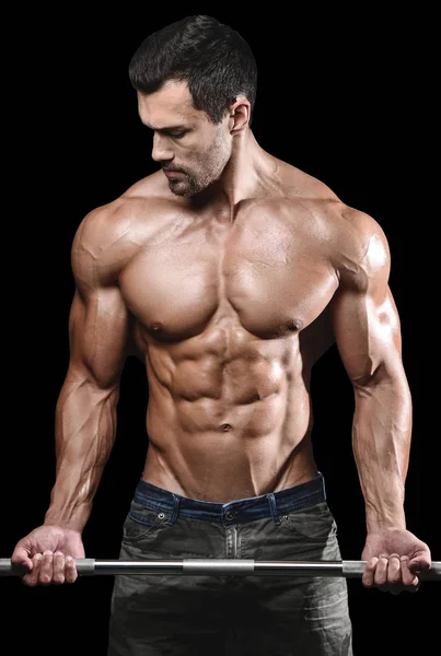 Handsome power athletic man on diet training pumping up muscles — Stock Photo, Image