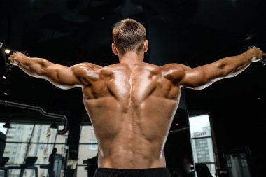 Spor salonunda yakışıklı bir genç adam antrenmanı.