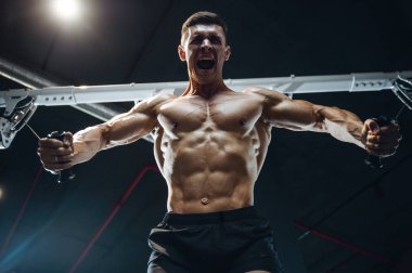 Acımasız beyaz vücut geliştirmeci eğitim sandık içinde jimnastik salonu