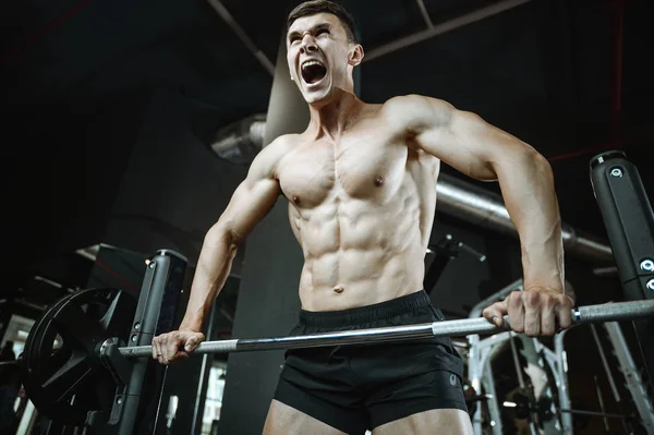 Guapo modelo joven que trabaja en el gimnasio — Foto de Stock