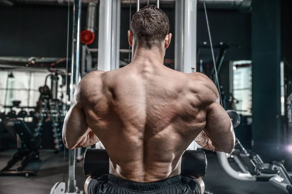 Guapo modelo joven entrenamiento de nuevo en el gimnasio —  Fotos de Stock