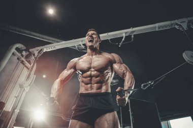 Acımasız beyaz vücut geliştirmeci eğitim sandık içinde jimnastik salonu