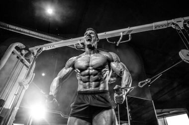 Acımasız beyaz vücut geliştirmeci eğitim sandık içinde jimnastik salonu