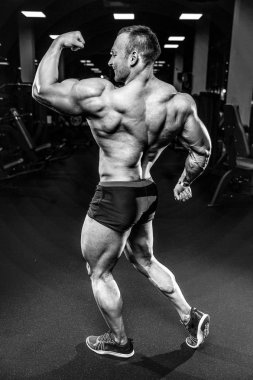 Yakışıklı model genç adam eğitim kollarında spor salonu