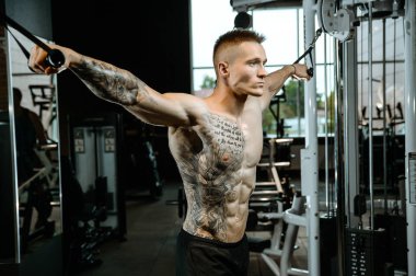 Acımasız beyaz vücut geliştirmeci eğitim sandık içinde jimnastik salonu