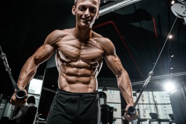 Acımasız beyaz vücut geliştirmeci eğitim sandık içinde jimnastik salonu