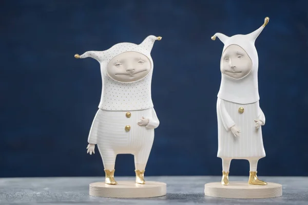 Porcelain paper mache clay statuette jesters — Stock Image Porcelain paper mache clay statuette jesters Stock Image