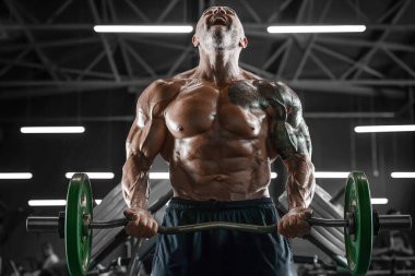 Yakışıklı güçlü atletik erkekler pazı kasları egzersiz f pompalama