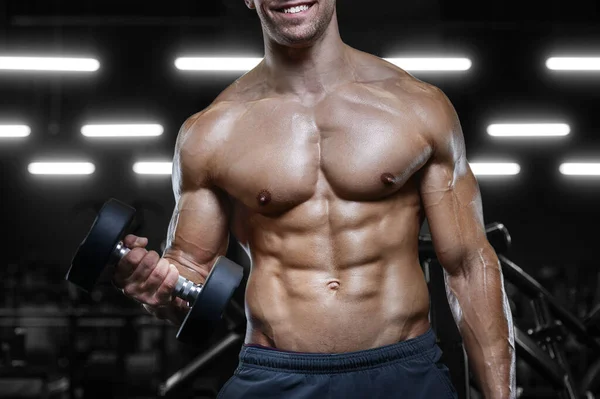 Bodybuilder Knappe Sterke Atletische Ruwe Man Oppompen Biceps Spieren Workout — Stockfoto