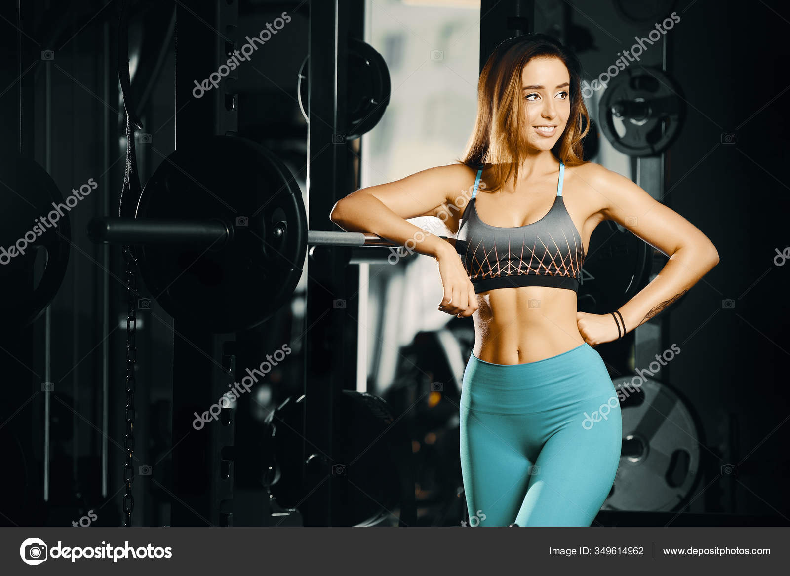 Fitness Woman Pumping Muscles Workout Pretty Caucasian Fitness