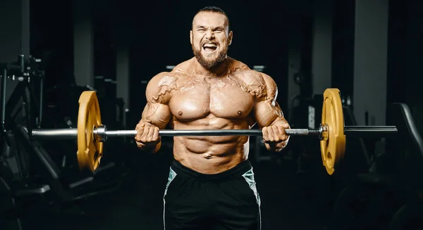Bodybuilder Schöner Starker Athletischer Rauer Mann Der Die Bizeps Muskeln — Stockfoto