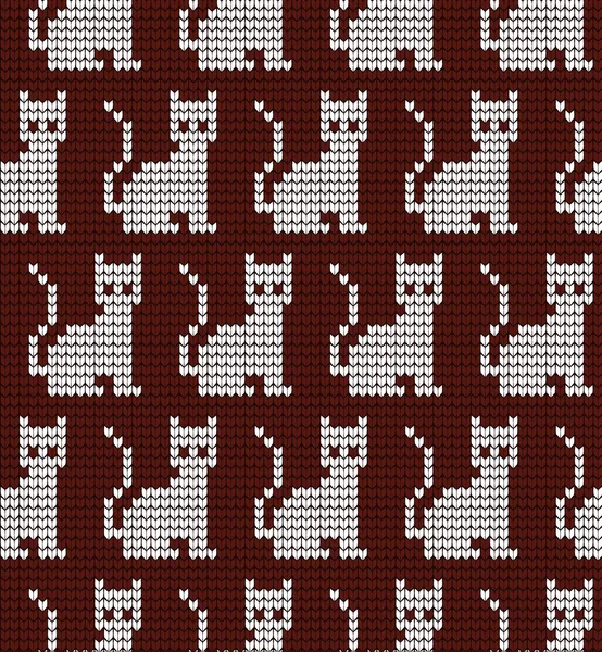 В'язаний безшовний візерунок з кішками в'язаний візерунок на тканині — стоковий вектор