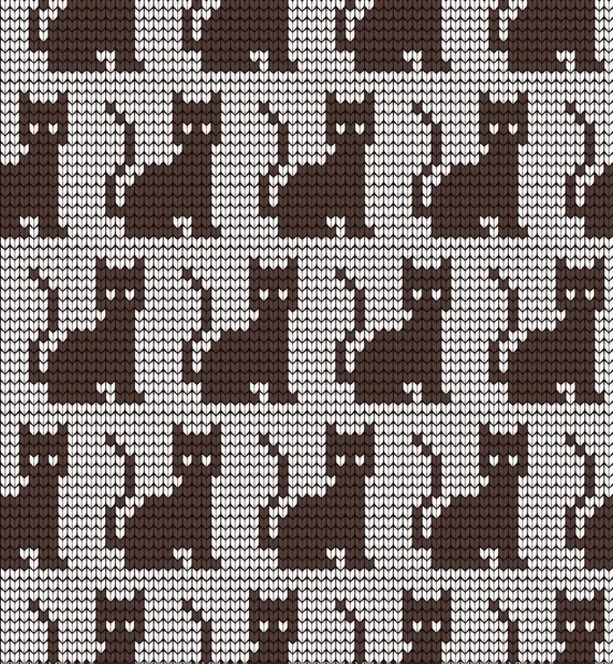 Padrão sem costura de malha com padrão de malhas de gatos no tecido —  Vetores de Stock