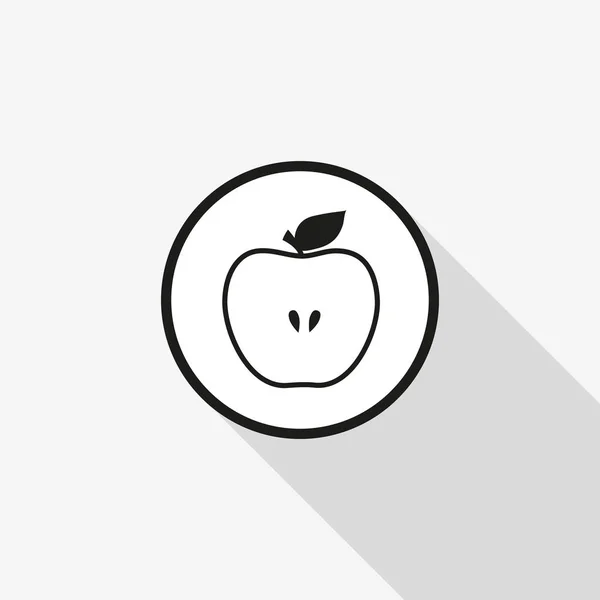 Icono de manzana vectorial con una sombra larga en el fondo — Vector de stock