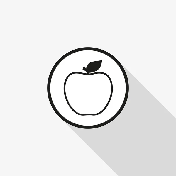 Icono de manzana vectorial con una sombra larga en el fondo — Vector de stock