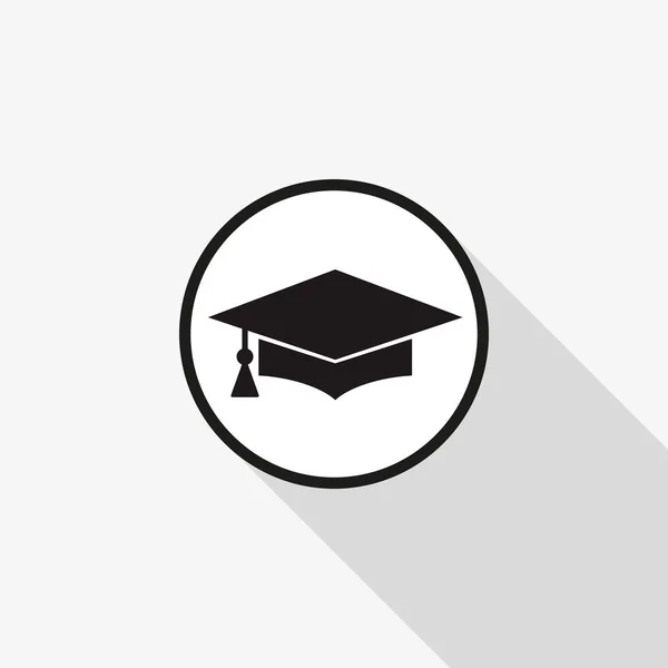 Vector icono tapa de graduación con una larga sombra en el fondo — Vector de stock