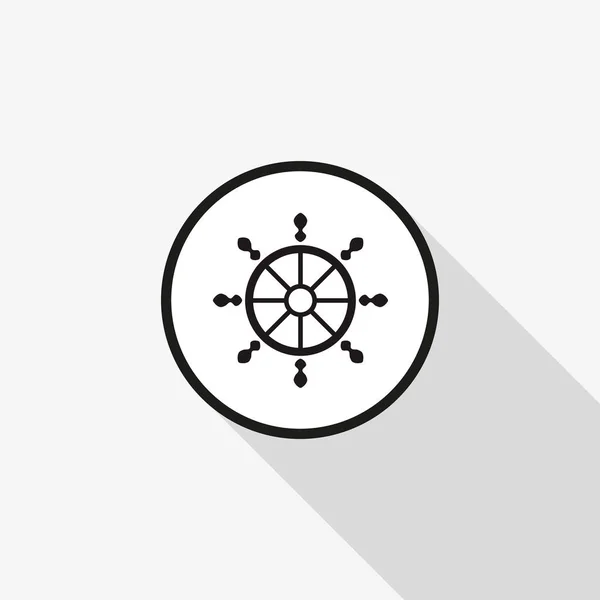 Ícone de vetor roda de leme náutico com uma longa sombra no fundo — Vetor de Stock