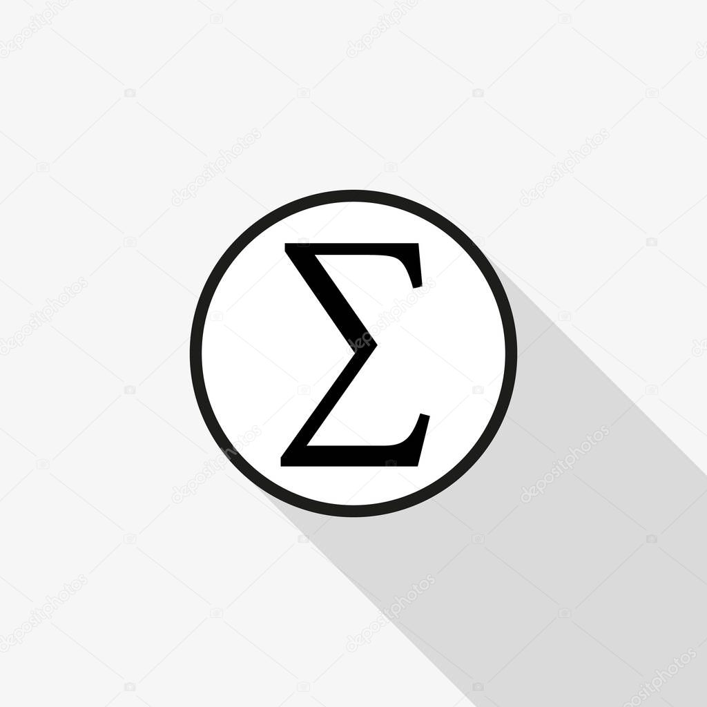 Vector sigma sign with a long shadow