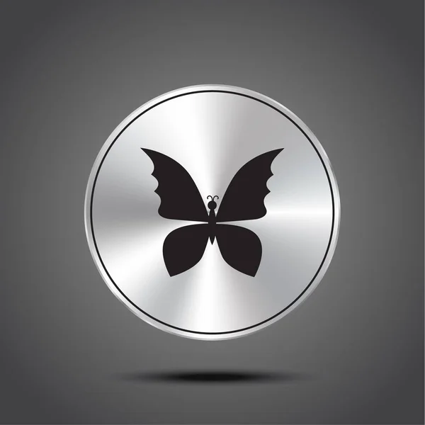 Vector icon butterfly metallic isolated on dark background — Stock Vector