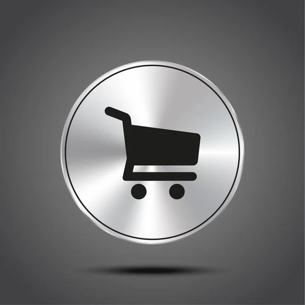 Vector icon shopping cart metallic isolated on dark background — Stock Vector