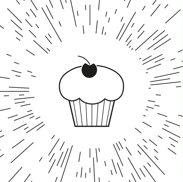 Cupcake Icona Vettoriale Sullo Sfondo Dei Raggi — Vettoriale Stock