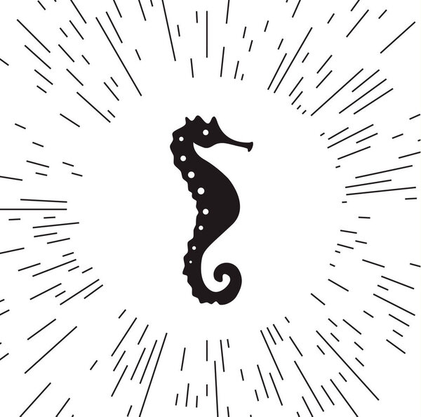 Vector icon seahorse against the background of the rays