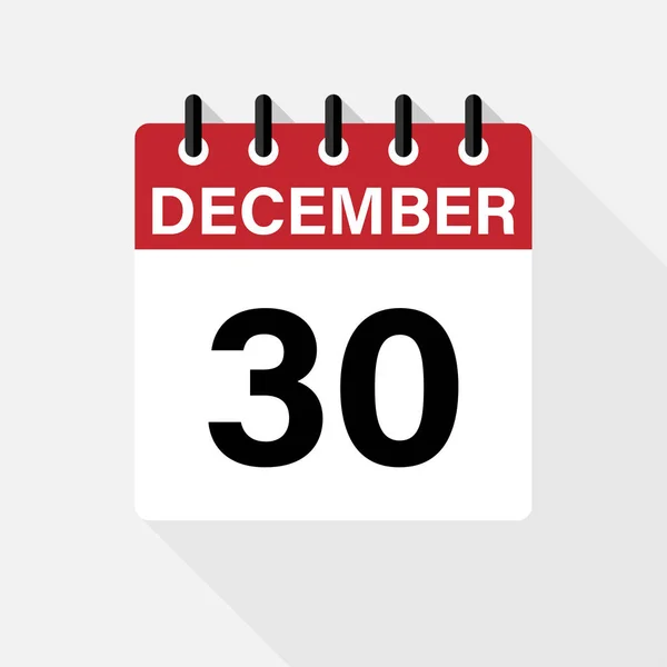 30 grudnia - ikona kalendarza. Ikona kalendarza z cieniem. Płaski styl. Data, dzień i miesiąc. Przypomnienie. Ilustracja wektora. Aplikacja organizatora, symbol aplikacji. Ui. Znak interfejsu użytkownika. — Wektor stockowy