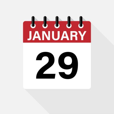 Ocak - Takvim Simgesi. Gölgeli Takvim Simgesi. Düz stil. Tarih, gün ve ay.