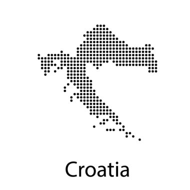 Hırvatistan haritası. Siyah ve beyaz. Mercator projeksiyonu.