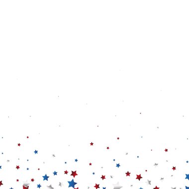 Yıldız tozu çerçeveli 4 Temmuz arkaplanı. Amerikan Bağımsızlık Günü grafik tasarımı için kırmızı ve mavi yıldızlar sınır. eps