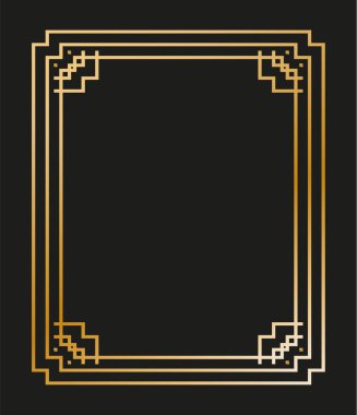 Klasik doğrusal ince çizgi geometrik şekil Art deco retro tasarım çerçeve rozeti. eps