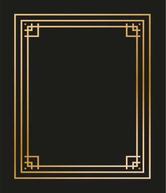 Klasik doğrusal ince çizgi geometrik şekil Art deco retro tasarım çerçeve rozeti. eps