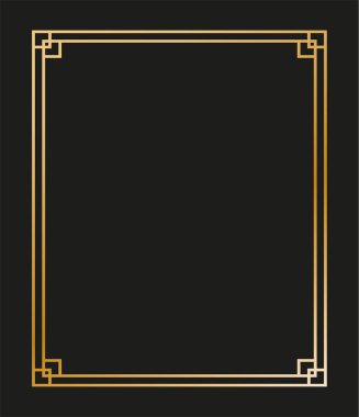 Klasik doğrusal ince çizgi geometrik şekil Art deco retro tasarım çerçeve rozeti. eps