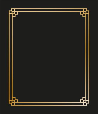 Klasik doğrusal ince çizgi geometrik şekil Art deco retro tasarım çerçeve rozeti. eps