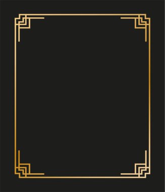 Klasik doğrusal ince çizgi geometrik şekil Art deco retro tasarım çerçeve rozeti. eps