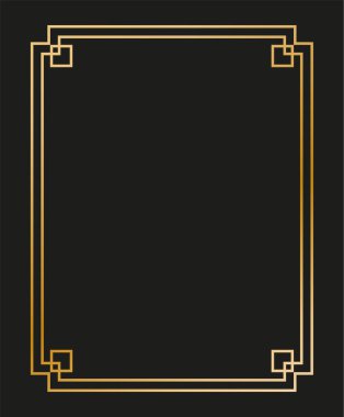 Klasik doğrusal ince çizgi geometrik şekil Art deco retro tasarım çerçeve rozeti. eps