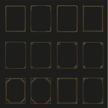 Art Deco altın yatay çerçeve ve sınır koleksiyonu 2. Moda Gatsby tasarım elemanları. Retro tarzı. İzole edilmiş. Vektör.