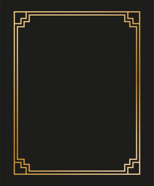 Klasik doğrusal ince çizgi geometrik şekil Art deco retro tasarım çerçeve rozeti. eps